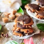 stack of chocolate turtles on wax paper