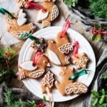 plate of gingerbread cookie ornaments
