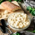 glass bowl of Panera mac and cheese with two spoons
