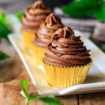 plate of three coffee cupcakes