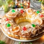 roscon de reyes with three kings figurines