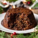 figgy pudding on a white plate.