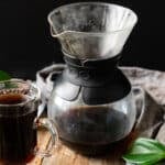 glass pour over maker with coffee.