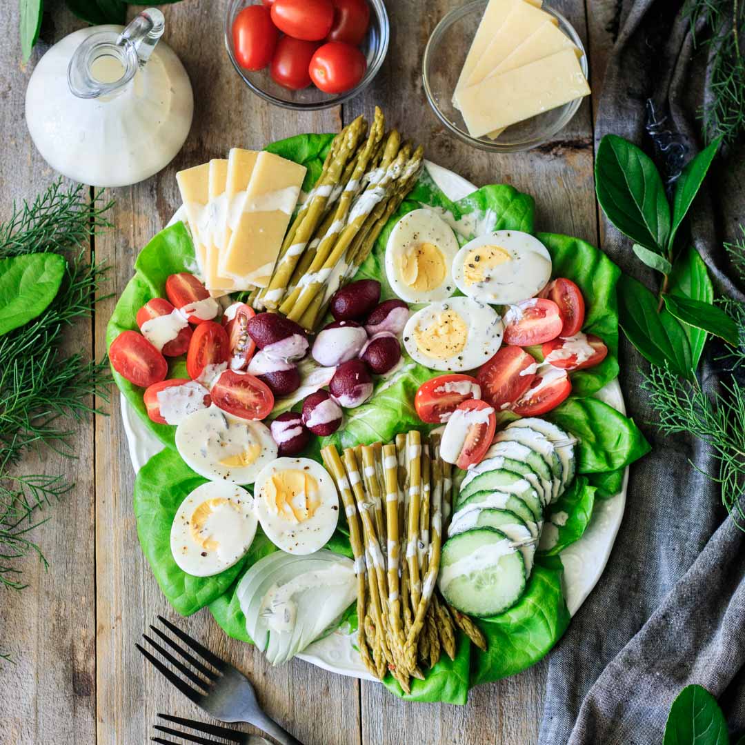 Irish pub salad with a fork and tarragon dressing.