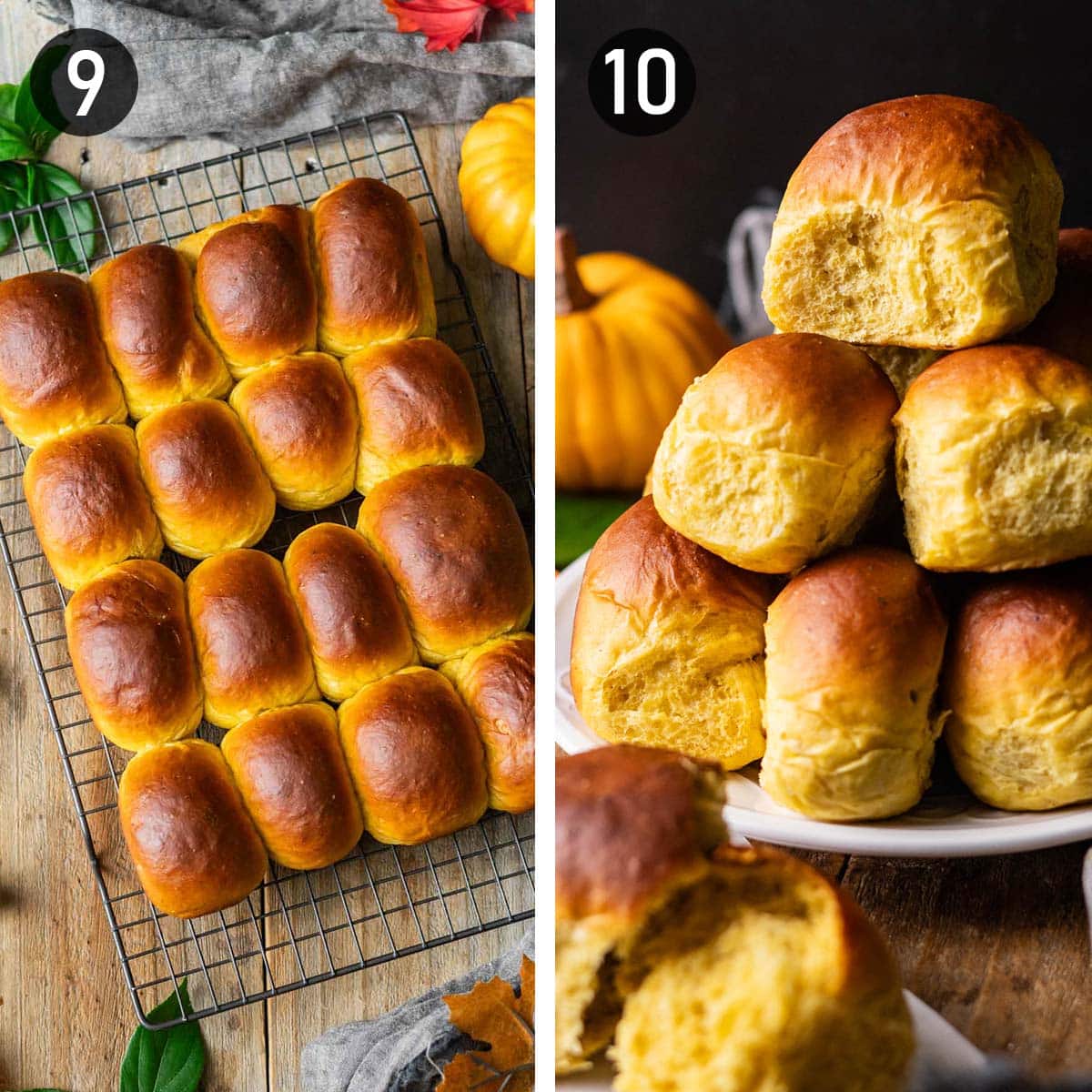 cooling and serving pumpkin dinner rolls.