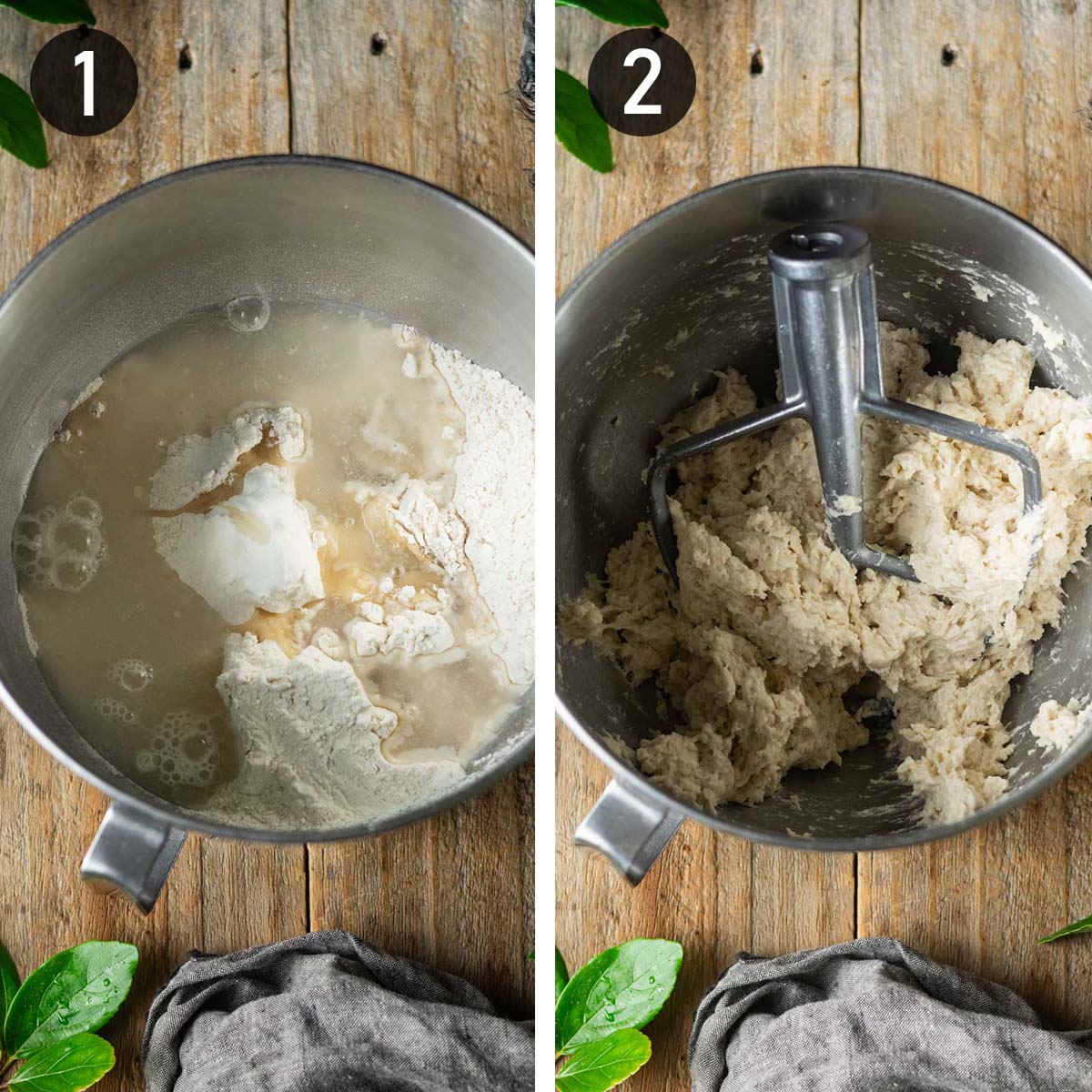 mixing dough for hoagie rolls in a metal bowl.