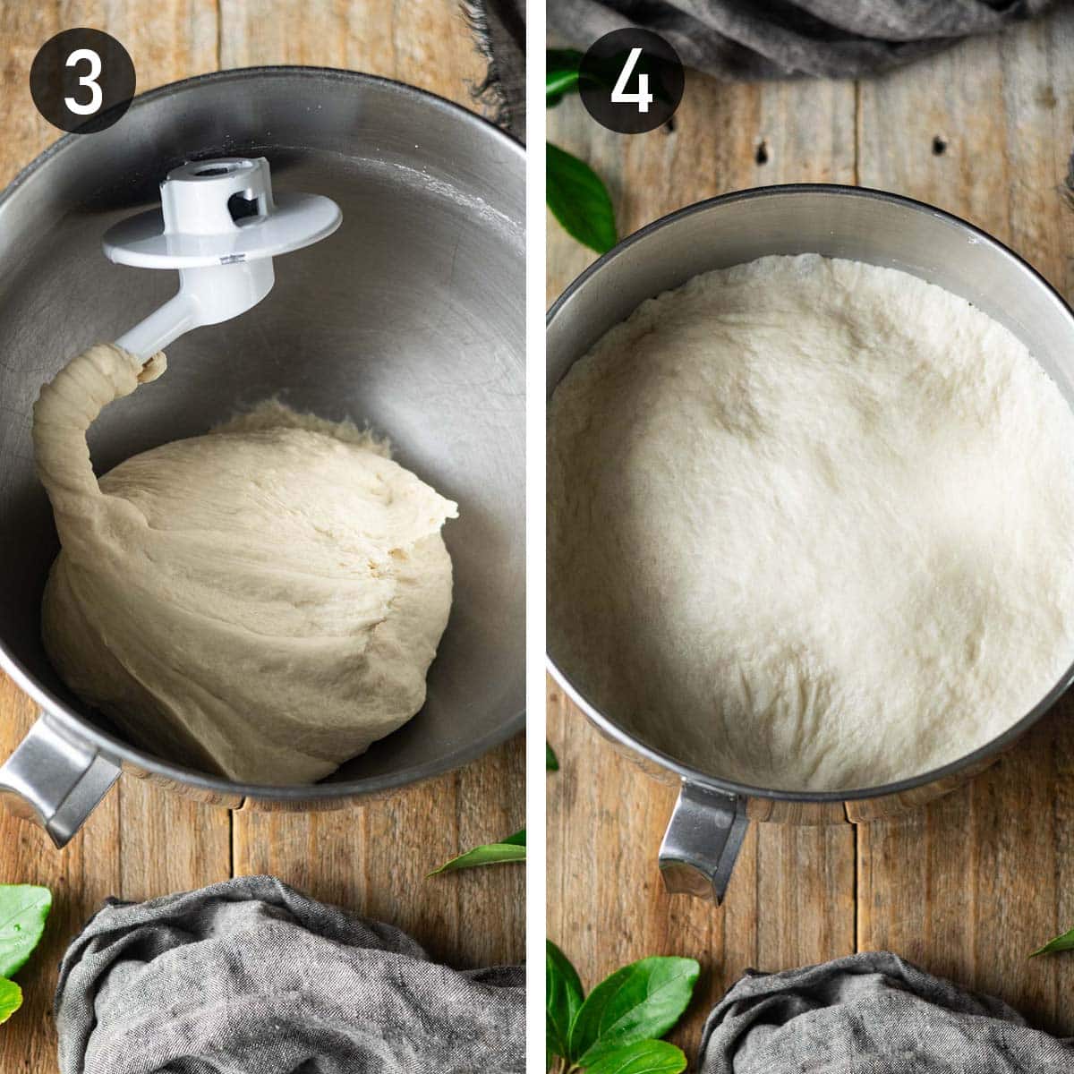 kneading the dough and letting it rise until doubled.