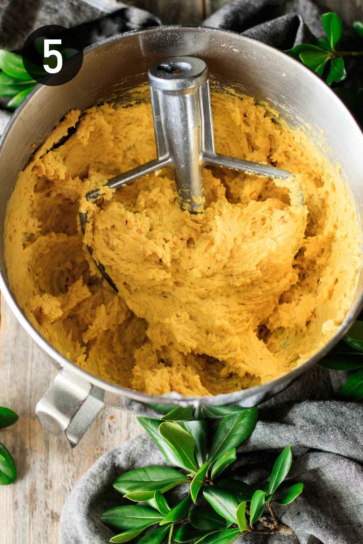 mixed dough with a stand mixer paddle attachment.